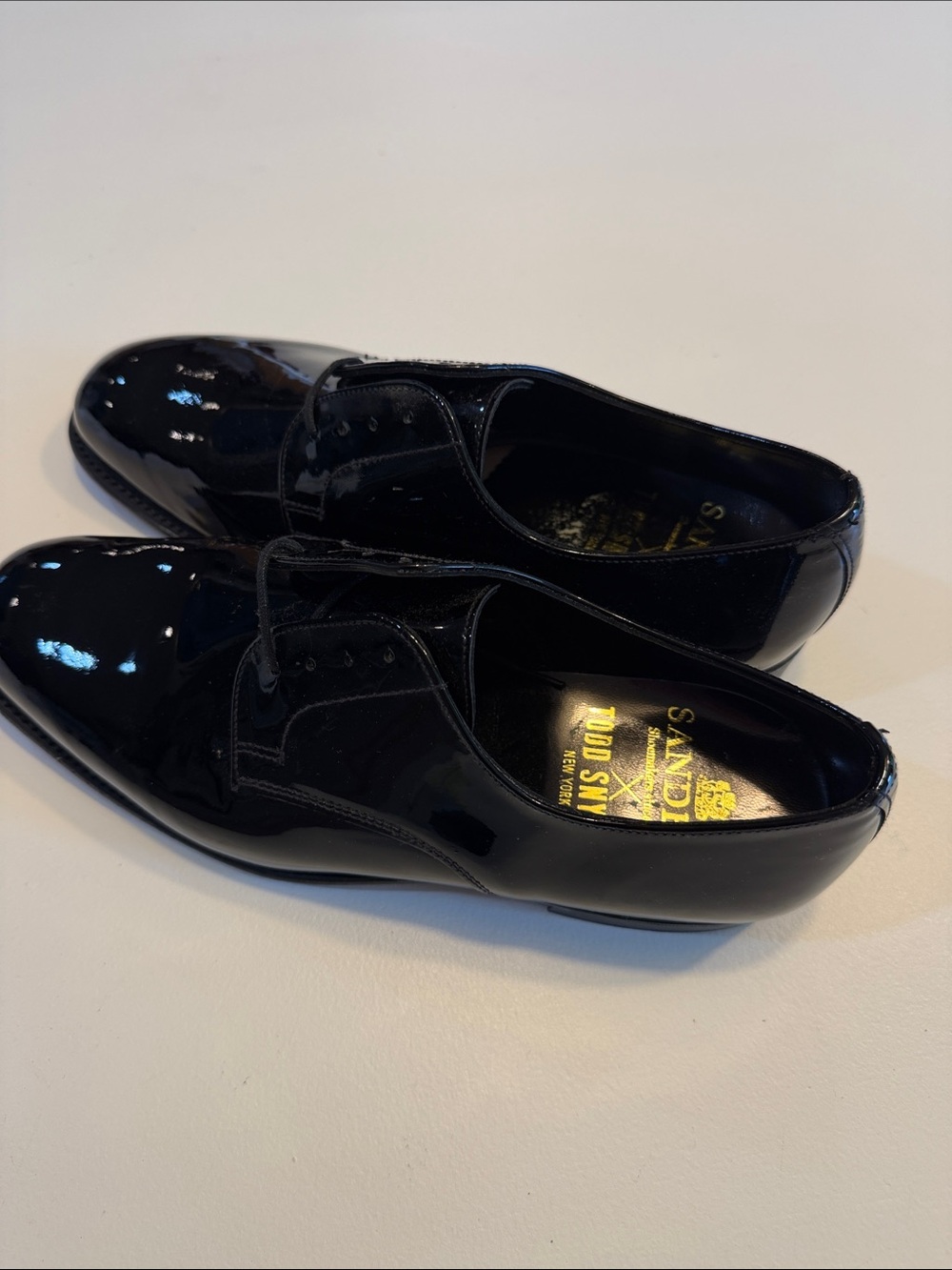 Todd Snyder X Sanders Black Patent Leather Gibson Derby Shoes Sz 8.5.  NWOB Bag4